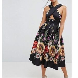 Pre-owned ASOS Floral Cross Front Midi Dress US8